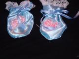 Blue Satin Mittens with Bow and Lace